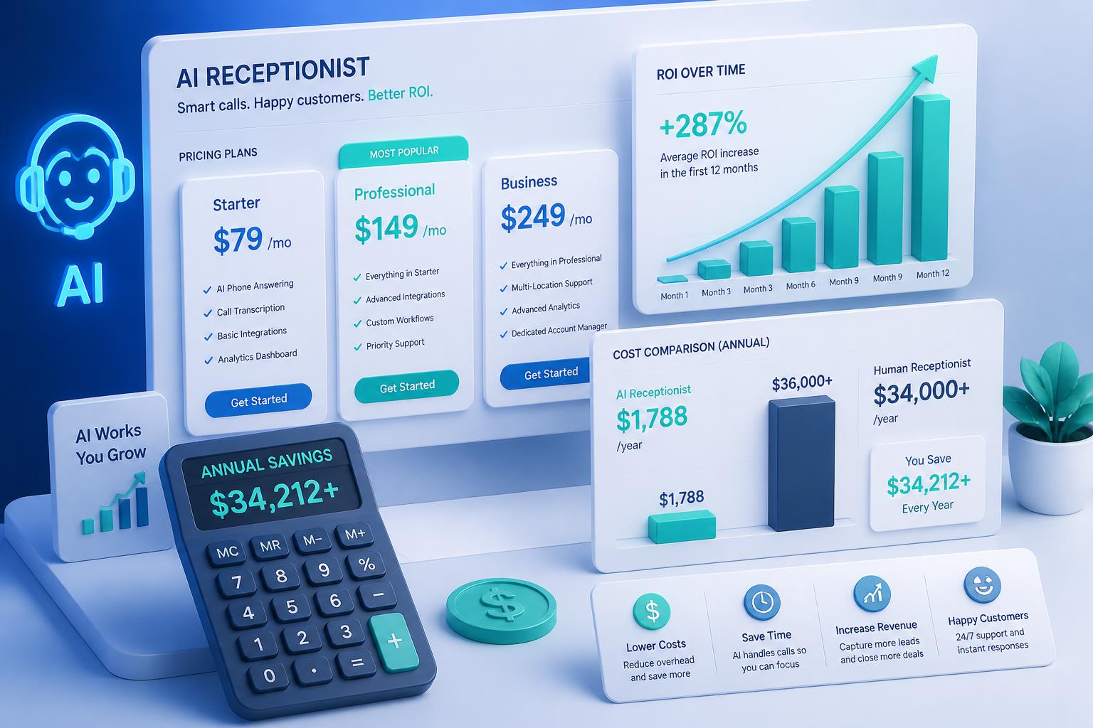 AI Receptionist Pricing Guide 2026: Costs, ROI & Plans